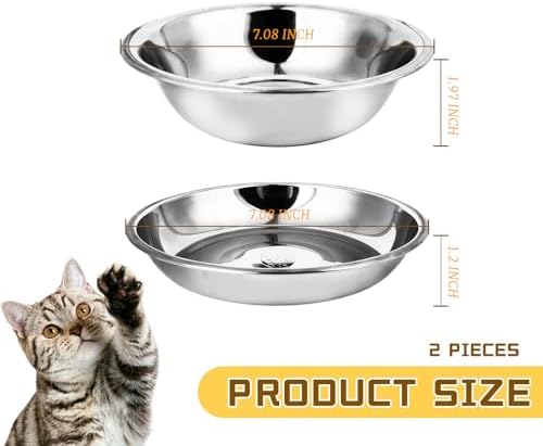 ZUFECY 2-Pack Cat Bowl Combo Set,7.1'' Stainless Steel Flat Plate & Deep Bowl, Dual-Purpose for Dry/Wet Food & Water Feeding​ - Image 3