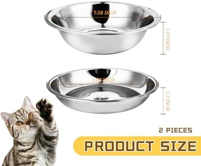 ZUFECY 2-Pack Cat Bowl Combo Set,7.1'' Stainless Steel Flat Plate & Deep Bowl, Dual-Purpose for Dry/Wet Food & Water Feeding​ - Image 3