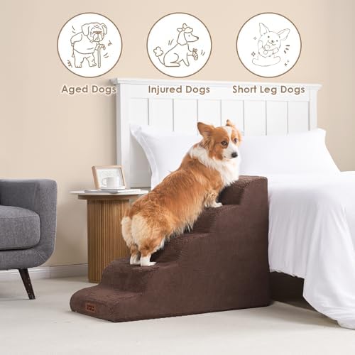 EHEYCIGA Curved Dog Stairs Ramp, 5-Step Extra Wide High Beds, Dog Steps - Image 5