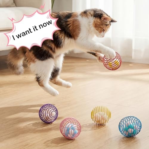 Jecery 5 Pcs Cat Toys Spring,Plush Ball,Multicolor - Image 5