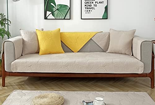 Solid Color Leaf Cotton Quilted Armrest Covers Backrest Covers Anti-Slip Soft Sofa Cover Armchair Slipcovers for Dogs Cats Pet (Khaki,28''x28'') - Image 2