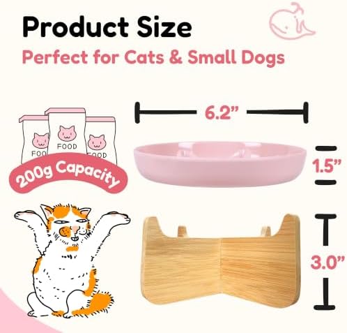 Slow Feeder Cat Bowl with Stand, Melamine Elevated Cat Food Bowl, Whisker Friendly Raised Puzzle Feeder for Cats & Small Dogs, Wet & Dry Food, Dishwasher Safe, Non-Slip (Pink) - Image 2