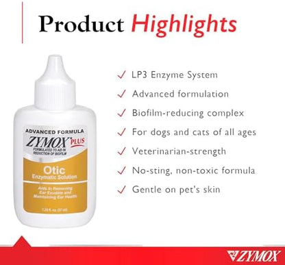 Zymox Advanced Formula Otic Plus Enzymatic Ear Solution for Dogs and Cats Without Hydrocortisone, 1.25oz - Image 3