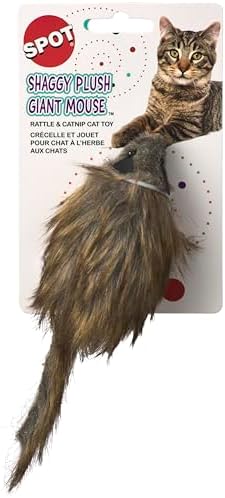 SPOT Shaggy Plush Giant Mouse - Cat Toy, Fuzzy Mice with Catnip and Rattle Toy for Indoor Cats and Kittens, Perfect Size for Pouncing on, Chasing, Hunting - 8.5in, 1 Piece - Image 2