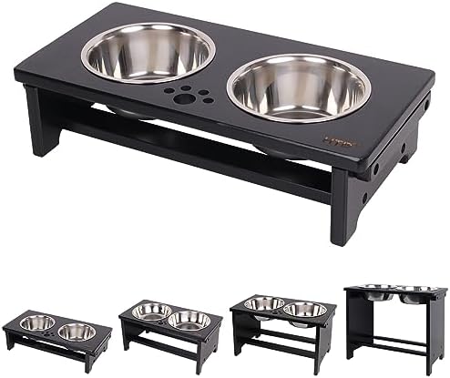 HTB Elevated Dog Bowl Stand with 2 Stainless Steel Bowls-4" H Small Black by HTB
