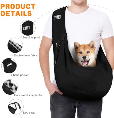 Dog Sling Carrier with Padded Strap, Reversible Pet Carrier for Cat Dogs, Hands Free Puppy Sling with Pocket, Dog Carriers for Small Dogs Cats, Cat Purse Bag Outdoor Travel Safety Harness - Image 3