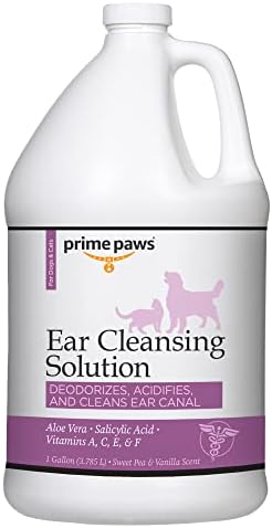 Ear Cleansing Solution for Dogs & Cats - Deodorizing Dog Cleaner with Aloe Vera Vitamins Professional Pet Flush Cleans Acidifies Canal Complete Care 1 gal, White (PRIM1059) by PrimePaws