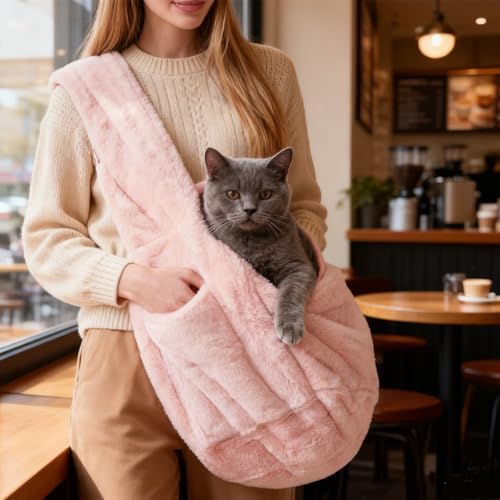 Cat Carrier Slings Soft Puppy Carrying Bag for Outdoor Travel Pet Boby Holder Hands Free for Small Dogs Kittens, Light Pink - Image 5