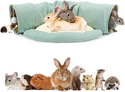 BWOGUE Bunny Tunnel Bed, 2-in-1 Collapsible Rabbit Tunnel Hideout with Mat by BWOGUEPetHome