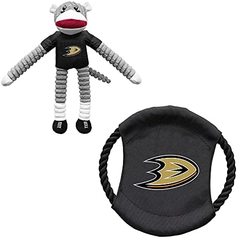 Littlearth NHL Anaheim Ducks Sock Monkey and Flying Disc Pet Toy Combo Set, Team Color, One Size by Littlearth