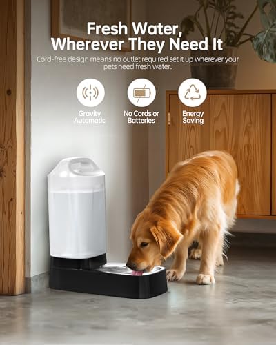 Automatic Dog Water Bowl Dispenser - 2.4 Gallon Gravity Pet Water Dispenser with 304 Stainless Steel Bowl, Dog Auto Feeders Bowls Self Waterer, Easy-Carry Handle for Large Dogs & Cats, Multi-Pet Home - Image 5