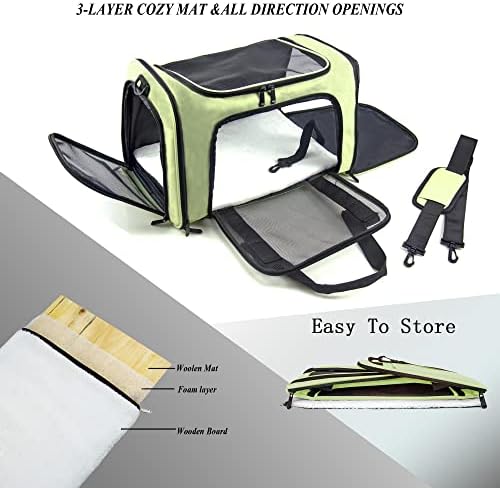 Soft Sided Carrier for Small Medium Cats Dogs,Removable Pad Collapsible Travel Pet Carrier Large Green - Image 2