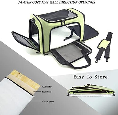 Soft Sided Carrier for Small Medium Cats Dogs,Removable Pad Collapsible Travel Pet Carrier Large Green - Image 2