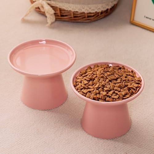 Ceramic Elevated Cat Food Bowls,6.2" Wide,4-Pack,Pink - Image 6