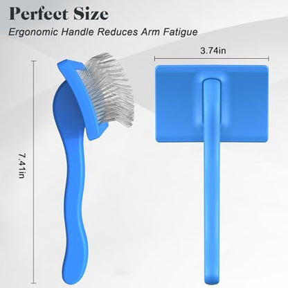 2PCS Slicker Brush for Dogs & Pet Comb,Professional Dog Grooming Brush (Goldendoodles,Poodles,Labradoodles) with Extra Long Pins to Effectively Remove Tangles, Knots and Mats (Blue, Medium) - Image 6