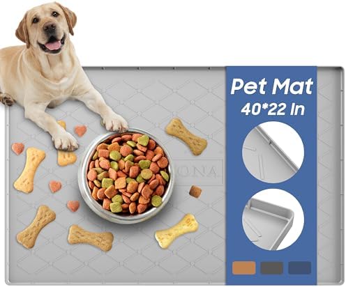 URMONA Pet Food Mat 40 x 22 in, Waterproof Silicone Dog Food Mat Litter Mat by URMONA