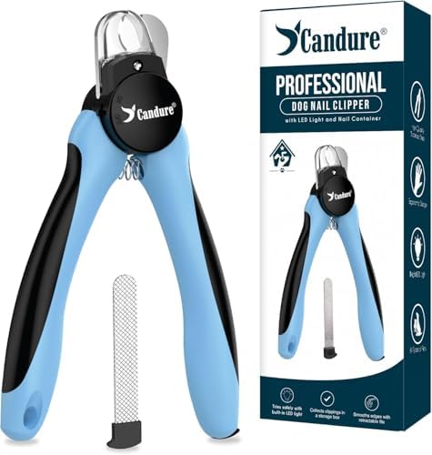 Candure LED Dog Nail Clippers with Light - Pet Nail Clippers with Light for Dogs & Cats, Sharp Stainless Steel Blades for Thick Nails, Safe Grooming Trimmer with Nail File (Sky Blue) by Candure