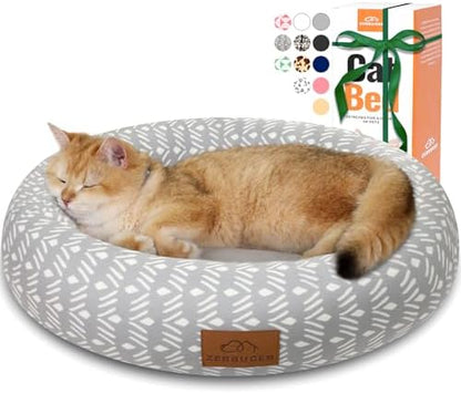 Zerbuger 20in Grey Pattern Round Dog Bed Sofa for Dogs Cats, Washable by Zerbuger
