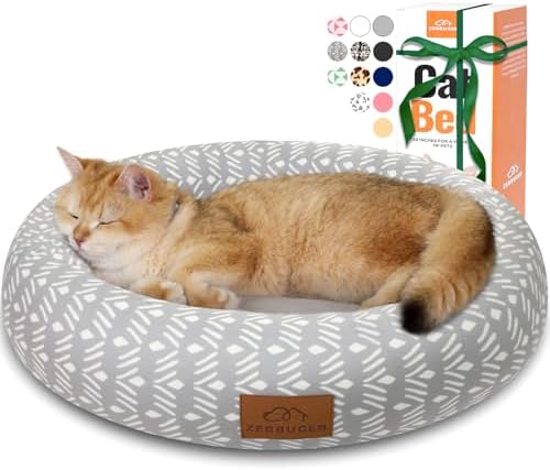 Zerbuger 20in Grey Pattern Round Dog Bed Sofa for Dogs Cats, Washable by Zerbuger