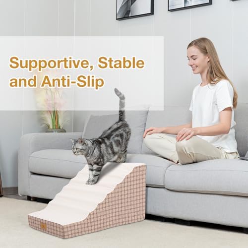 Pets Ramp for High Beds, Small Dogs & Senior Cats - Non-Slip Texture & Machine Washable Cover - Supportive Foam for Joint Comfort, Easy Climb for Couch, Sofa, Furniture (Tan) - Image 6