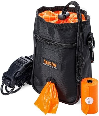 Mighty Paw Dog Treat Bag - Drawstring Closure Pouch - Includes Carabiner Hook and Pick-up Bags - With Reflective Belt - Dog Training Treats Pouch (Black) by MightyPaw