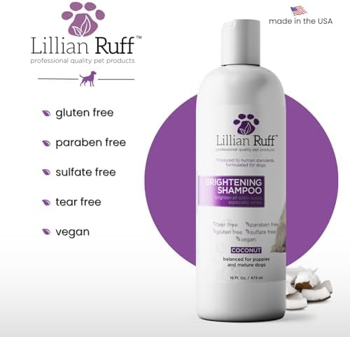 Lillian Ruff PRO Formula Ultra Brightening Dog Shampoo - Professional Whitening & Long-Lasting Odor Eliminator - Removes Stains & Discoloration, Dry Skin & Itch Relief with Aloe & Provitamin B5 (16oz) - Image 6