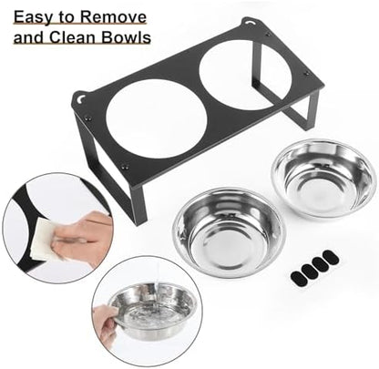 1 Set Elevated Cat Food Water Bowls, 4 Replacement Stainless Steel Bowls for Indoor Pet with Cute Metal Stand, 10° Tilted Anti-Vomiting Raised Wide Shallow Cat Dishes Whisker Friendly for Kitten,Puppy - Image 7