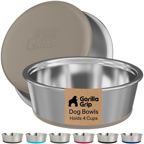 GORILLA GRIP Dog Bowls, Food Grade Stainless Steel, Set of 2, 4 Cup, Beige by GorillaGrip