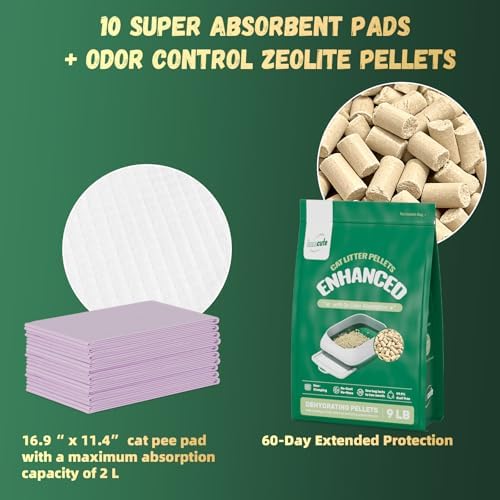 IMMCUTE Zeolite Litter Pellets, 9lb Bag Lasts 60 Days, Odor Control Cat Litter Pellets with Extra 10 Ct Pee Pads, Non Clumping Cat Litter, Low-Tracking, Unscented - Image 2