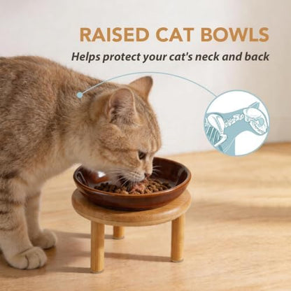 Havniva Elevated Cat Bowls, Ceramic Cat Bowl with Bamboo Stand Wide Opening - Image 4