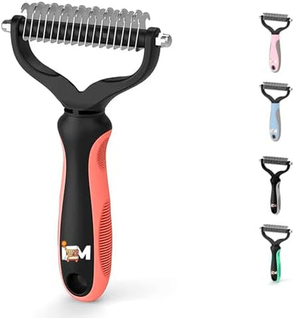 2-Sided Dematting & Deshedding Comb for Dogs & Cats – Undercoat Detangler Brush for Shedding, Matted Hair & Fur Remover Tool, Ergonomic Handle for Stress-Free Pet Grooming (Orange) by IZM