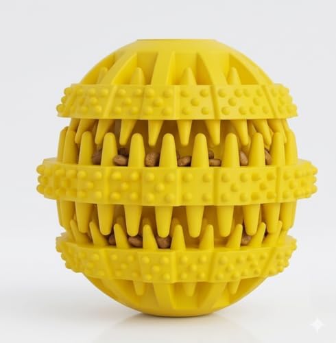 Rubber Dog Chew Toy Ball, Blue and Yellow, Bite-Resistant, Interactive Teeth Cleaning, Hidden Food Treat Dispenser for Dogs (Yellow) - Image 5