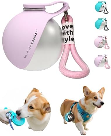 Portable Dog Water Bottle for Small Dogs: 285ml 2-in-1 Insulated Compact Leak-Proof Stainless Steel Round Water Dispenser with Collapsible Bowl for Daily Walks, Short Hikes & Travel by Unknown