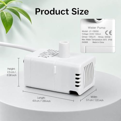 Cat Water Fountain Replacement Pump for 3.2L/108oz Wireless Stainless Steel Cat Fountains,Pet Fountain Pump for Cat and Dog Water Dispenser - Image 2