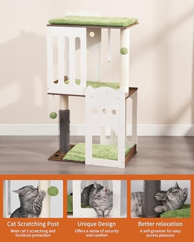 FourFurPets 43.7in 3-Tier Modern Cat Tree Tower Condo, Cat Scratch Posts for Indoor Cats, Big Plate, Two 19.7in Full Sisal Scratching Posts, White - Image 6