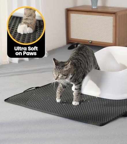 Conlun Cat litter Mat 30"x22", Large Honeycomb Double Layer Waterproof Trapping Waste for Kitty Litter Box, Easy Cleaning Soft on Paws Cat Matt on Floor, Black - Image 5