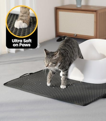 Conlun Cat litter Mat 30"x22", Large Honeycomb Double Layer Waterproof Trapping Waste for Kitty Litter Box, Easy Cleaning Soft on Paws Cat Matt on Floor, Black - Image 5
