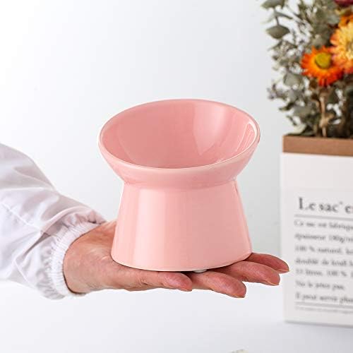 Pink Small Ceramic Raised Cat Bowls, Tilted Elevated Food or Water Bowls, Stress Free, Backflow Prevention, Dishwasher and Microwave Safe, Lead & Cadmium Free - Image 3