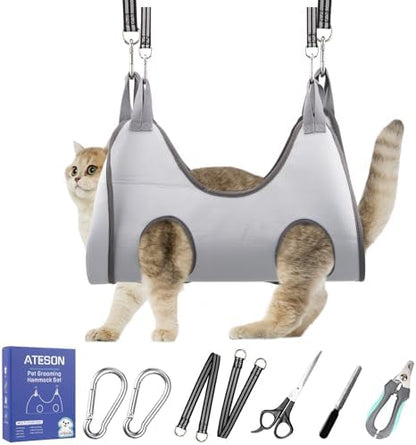 Pet Grooming Hammock Harness for Cats & Small Dogs (XXS), Dog Nail Trimming Sling with Clippers, Scissors & Nail File, Hanging Holder for Easy Grooming & Nail Care by ATESON