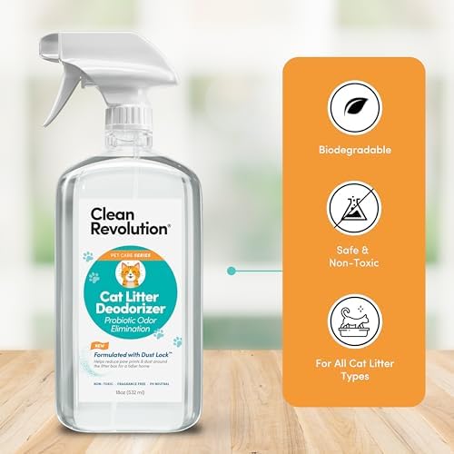 Clean Revolution Cat Litter Deodorizer Spray – 18oz, Probiotic Odor Elimination with DustLock™, Fragrance-Free, Extends Litter Life, Non-Toxic, Safe for All Cats, Made in USA - Image 2