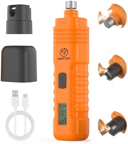 PAPIFFEED Dog Nail Grinder with LCD Display – Quiet Electric Nail Trimmer with Dual LED Light, Safe for Black & Thick Nails, Rechargeable for Small Medium Large Dogs & Cats (Orange) by PAPIFEED