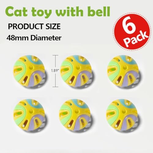 Colorful Cat Toy Balls with Bell, Interactive Hollow Design, Plastic, Training Exercise Toy (Yellow 6 Pack) - Image 2