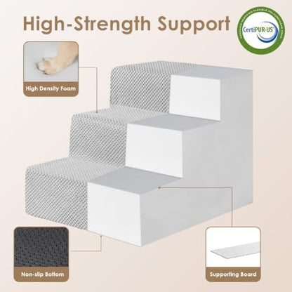 EHEYCIGA Dog Stairs 13.5" H, 3-Step Extra Wide Dog Steps, Light Grey - Image 4