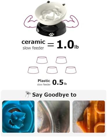 Y YHY Ceramic Cat Slow Feeder, Elevated Dog Food Bowl Tilted Design, Slow Feeder Bowl no Black Chin, Cat Shape for Dry and Wet Food - Image 2