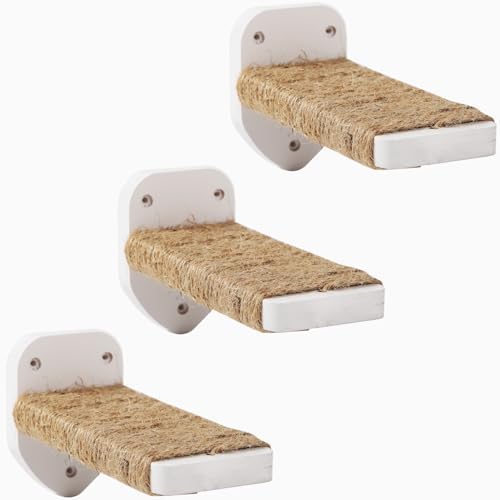 3-in-1 Cat Climbing Wall Steps with Hemp Rope, Shelves and Perches - Wall-Mounted Cat Furniture Set with Scratching Pads (White) by CoolEx