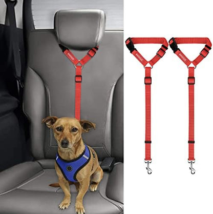 BWOGUE 2 Pack Dog Seat Belt for Car, Headrest Restraint Safety Strap, Red by BWOGUEPetHome