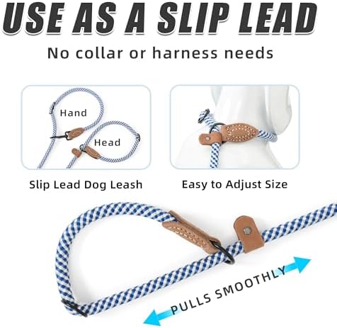 Mile High Life Hands Free Dog Leash, Crossbody Waist Leash with Genuine Leather Connection, Multifunctional Adjustable Slip Lead for Dog Walking Running (Blue Gray, 7FT) - Image 4