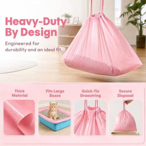 Cat Litter Liners XL Heavy Duty Tear Resistant Disposable Litter Box Bags Drawstring Liners for Easy Clean Up & Odor Control, Fits Most Large Litter Boxes 36"x18" Pink 30 Count - Image 6