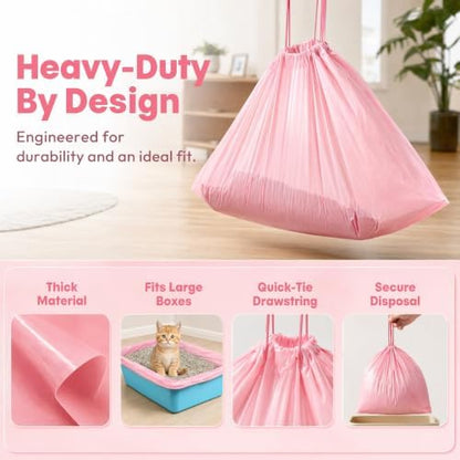 Cat Litter Liners XL Heavy Duty Tear Resistant Disposable Litter Box Bags Drawstring Liners for Easy Clean Up & Odor Control, Fits Most Large Litter Boxes 36"x18" Pink 30 Count - Image 6