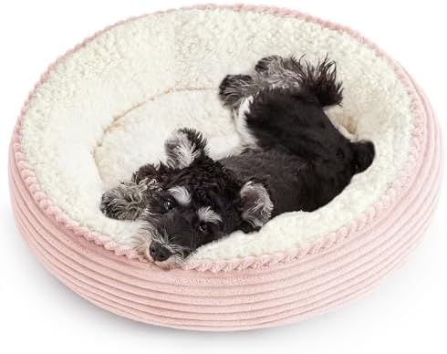 Love's cabin Round Donut Cat and Dog Cushion Bed, 24in Pet Bed for Small or Medium Dogs, Anti-Slip & Water-Resistant Bottom, Soft Durable Fabric Pet Beds, Washable Calming Cat Bed Light Pink by Lovescabin